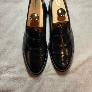 Black Leather Slip-On Loafers with Glossy Finish